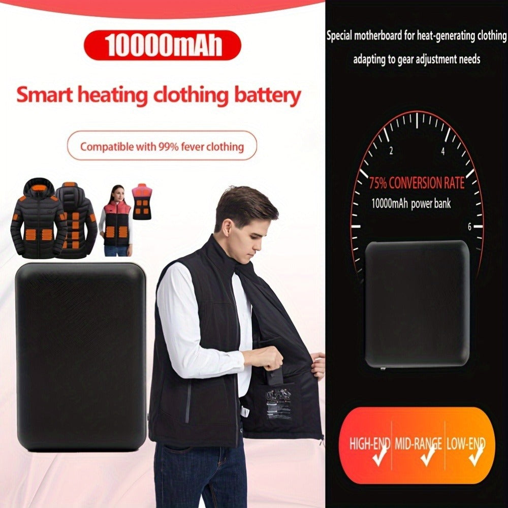 Dual USB Output Power Bank 10000mAh 5V 3A Polymer Lithium Rechargeable Battery Pack for Heated Clothing Heated Jacket Vest Hoodie Pants USB-C Micro Input LED Indicator Compact Portable Charger