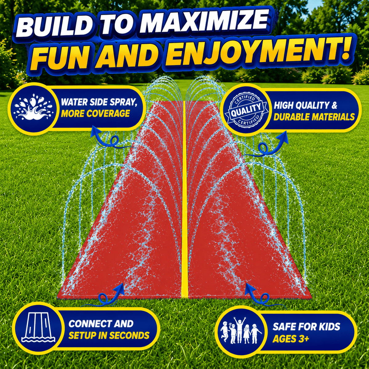Kids Water Slide, 18 x 5 ft Dual-Lane Slip and Slide with Zigzag Sprinkler