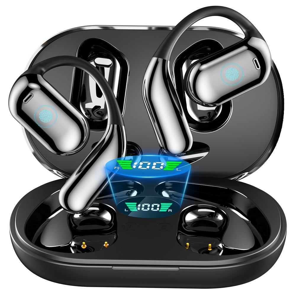 Eloriorz 100H Open-Ear Hanging Earbuds Bluetooth 5.3 HiFi Sound LED Display Noise Reduction Built-in Mic HD Calls Ambient Awareness Wireless Earphones for Sports Running Gaming