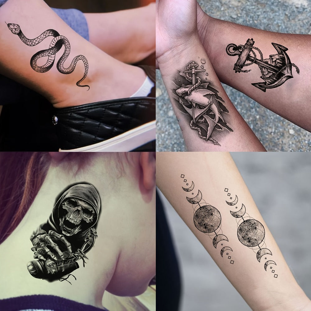 Temporary Tattoos for Adults 71 Sheets Waterproof Long Lasting Old School Gothic Punk Chicano Tiger Wolf Lion Dragon Skull Floral Body Art for Halloween Parties Festivals Costumes