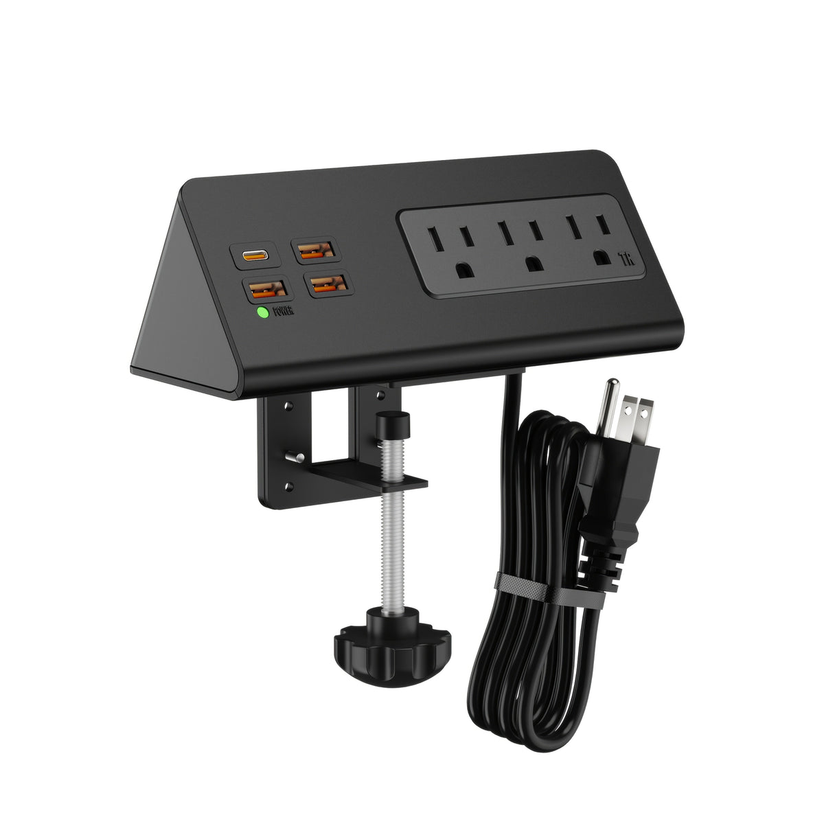 Desk Edge Mount Power Strip 7-in-1 with PD 20W USB-C Fast Charging, Screw & Clamp Mount, 5.6ft Extension Cord, Power Indicator Light – Under-Desk Charging Station for Office, Dorm & Hotel