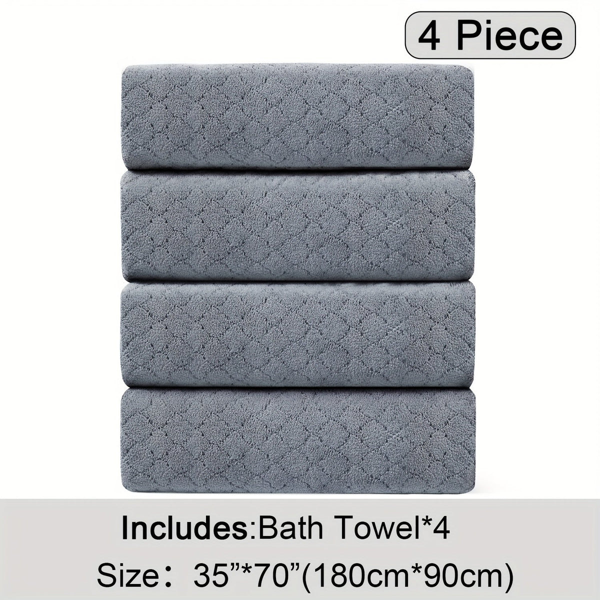 Oversized Bath Towel Set 4 Piece Diamond Pattern Microfiber - Ultra Soft Highly Absorbent Quick Dry | 10 Colors | Blue Green Black Gray Navy Orchid Brown Purple White Turquoise | Bathroom Hotel Gym Gift