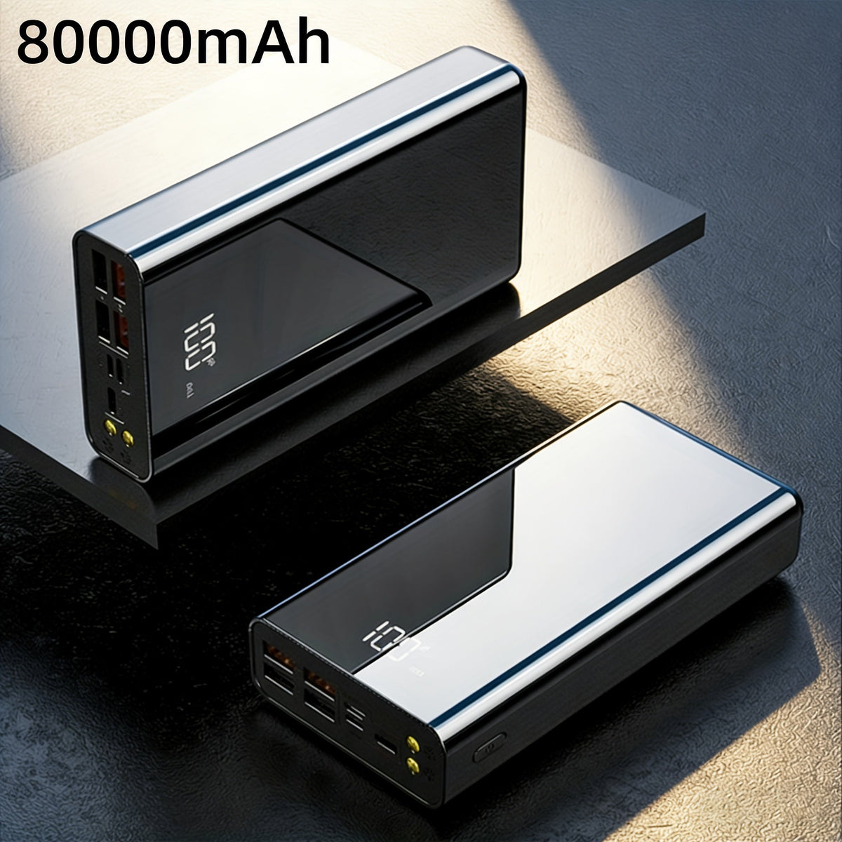 4-Port 100000mAh High Capacity Power Bank 30000mAh 50000mAh 80000mAh, Type-C Fast Charging LED Display Outdoor Emergency Backup Battery Pack for iPhone Android Samsung Tablets – Black Red Available