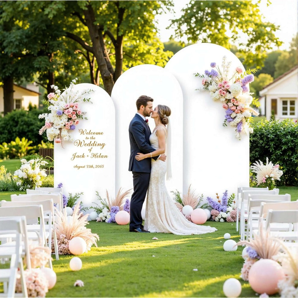 Wedding Arch Cover 2pcs Stretchable Wrinkle-Free Polyester Tight-Fit Arch Banner Covers with Zipper for Wedding Ceremony Birthday Gender Reveal Bridal Shower Graduation Party Decor