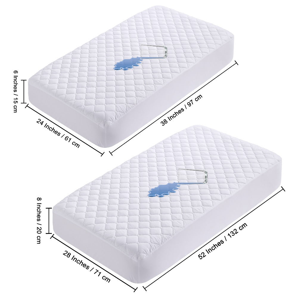 Mini Crib Mattress Protector Fitted Sheet 2 Pack – Quilted Breathable No Noise Baby Mattress Cover | 100% Polyester Protective Play Mat for Standard & Mini Crib | Coffee, Black & Yellow