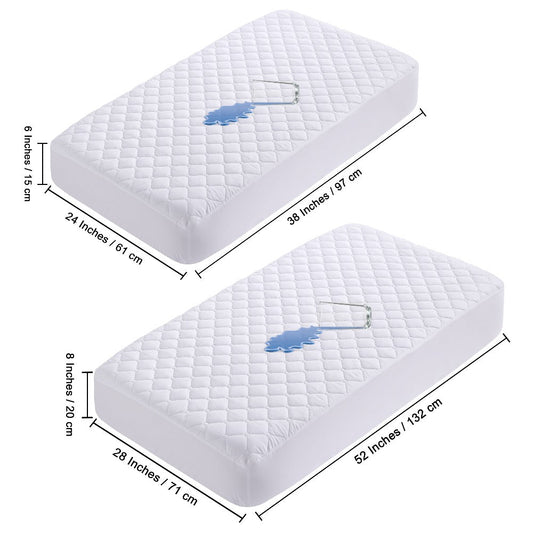 Crib Mattress Protector Fitted Sheets, Quilted 2-Pack in Standard & Mini Sizes