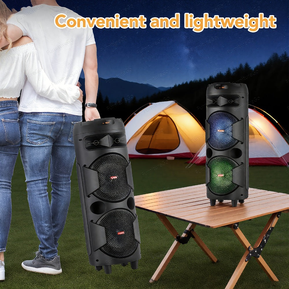 Wireless Party Speaker with Dual Subwoofers & RGB Lighting – FM Radio, USB/TF Card Playback, TWS Stereo Pairing, 20-Hour Battery, Portable Bluetooth Boombox for Outdoor & Indoor Parties