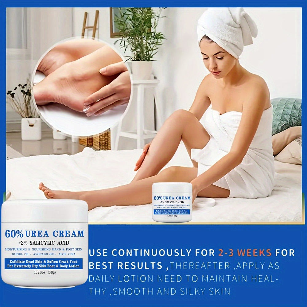 Urea Foot Cream 60% with 2% Salicylic Acid Deep Moisturizing Exfoliating Heel & Hand Lotion – Softens Dry Cracked Skin, Jojoba & Avocado Oil, Hypoallergenic 1.76oz