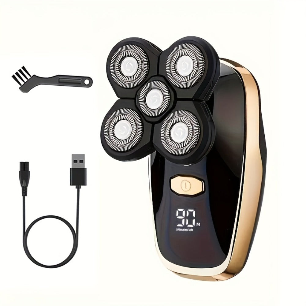 5-in-1 Electric Shaver Kit for Men Wet Dry Rotary Shaver — Bald Head Beard Nose Ear Trimmer with Digital Display, Cordless Rechargeable with Travel Bag & Cleaning Brush