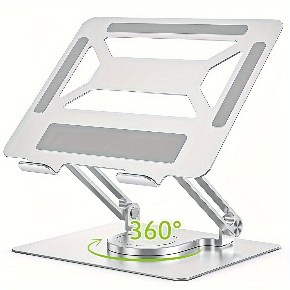 Adjustable Ergonomic Laptop Stand, 360° Rotating Base, Foldable Iron Desk Stand for MacBook Pro/Air & Notebooks up to 17 Inch, Portable Workspace Enhancer – Silver/Black