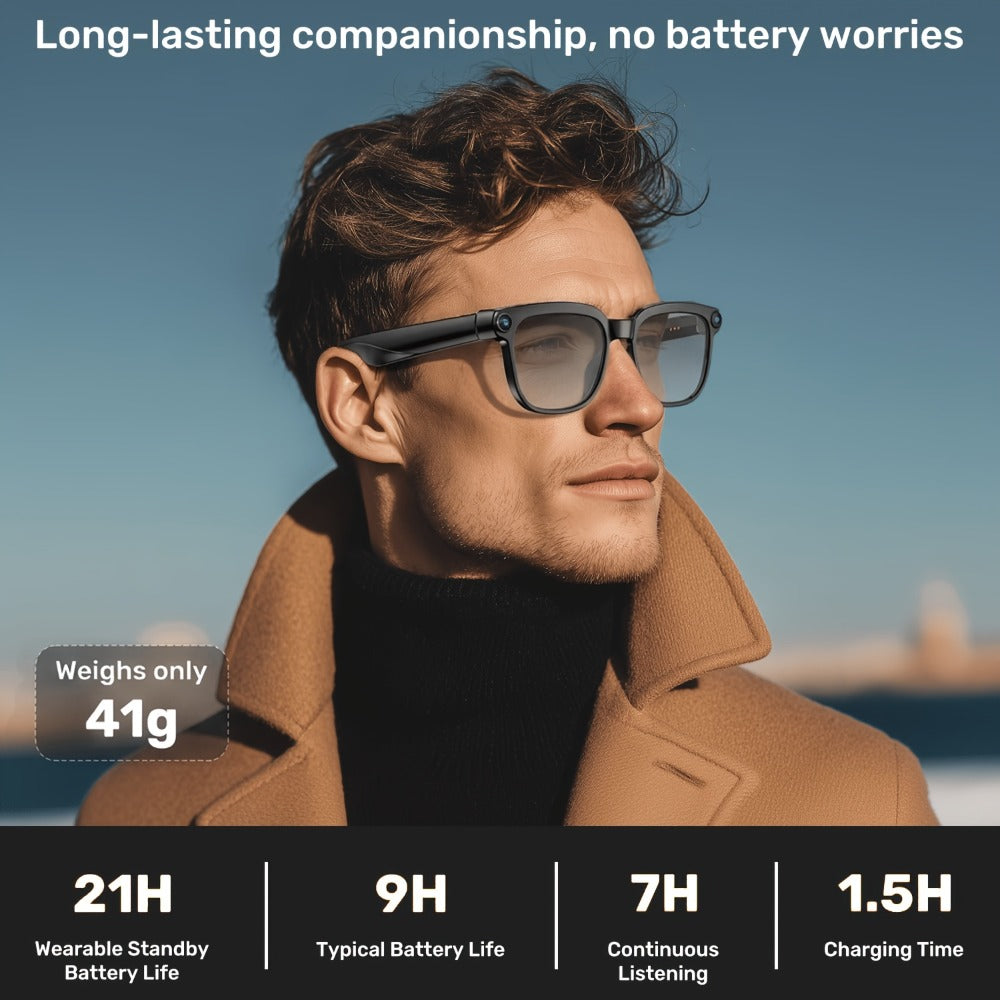 AI Translation Glasses with Camera 8MP HD Video & Photochromic Lenses – Voice Assistant | Object Recognition | Hands-Free Music & Calls | Wireless Smart Eyewear for Travel Business Daily Use | Tech Gift