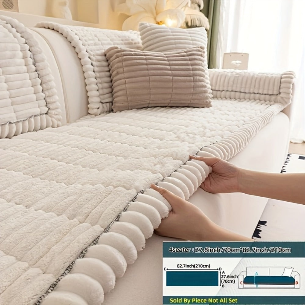 Sofa Cushion Cover Plush Velvet Washable Seat Pad Wavy Edge Soft Kapok Filling for Couch Loveseat 1 2 3 4 Seater — Easy Install Home Decor Protection