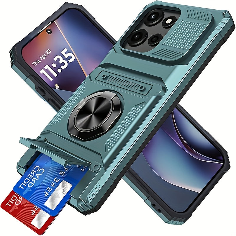 iPhone Card Slot Shockproof Case with Ring Holder & Kickstand – Wallet Phone Cover for iPhone 17 17 Air 17 Pro Max 16 15 14 13 12 11 Pro Max Plus Mini | Heavy Duty Drop Protection