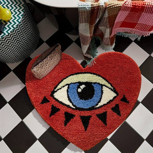 Heart-Shaped Bathroom Mat with Eye Pattern, Plush Bath Rug, 20.47 x 24.4 Inches