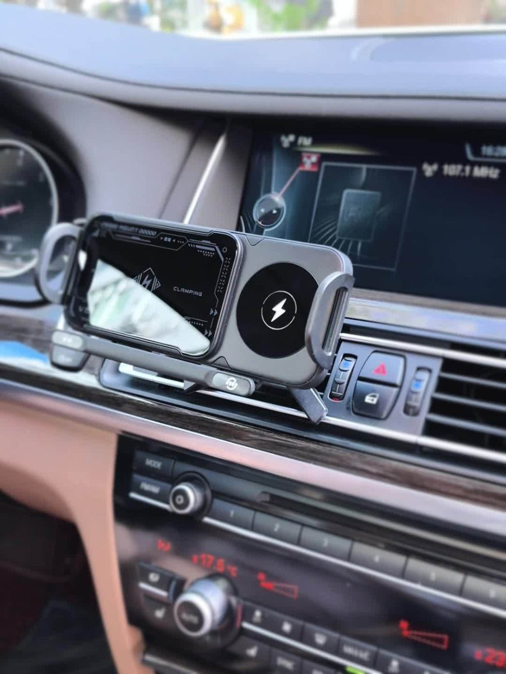 Folding Phone Dual Coil Wireless Car Charger 15W Auto-Clamping 90° Rotation – Car Mount for Samsung Galaxy Z Fold 6 5 4 3, Z Flip 5 4, iPhone 16 15 14 13 12 & Google Pixel 8 7 | Air Vent & Console Stand