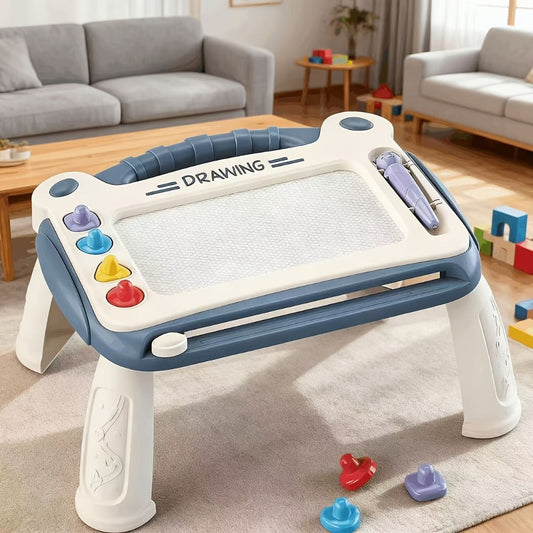 Magnetic Drawing Board for Kids – 3-in-1 Doodle Board with Stamps, Brush & Stand Options, Blue, Pink, Green