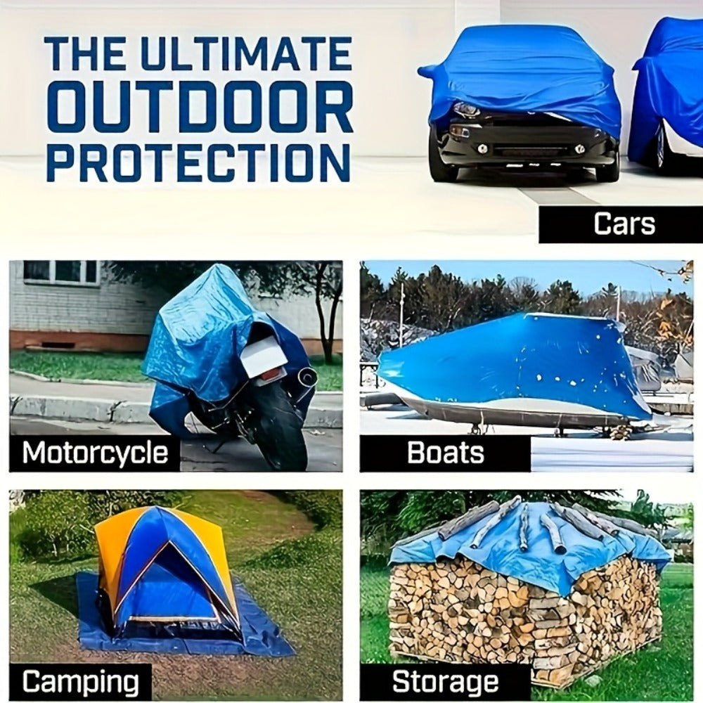 Heavy Duty Tarp Waterproof UV Resistant Tarpaulin – Thickened PE Double-Sided Blue Orange Rainproof Sun Shade Cover with Grommets & Rope for Outdoor Camping Garden Vehicle Boat Protection