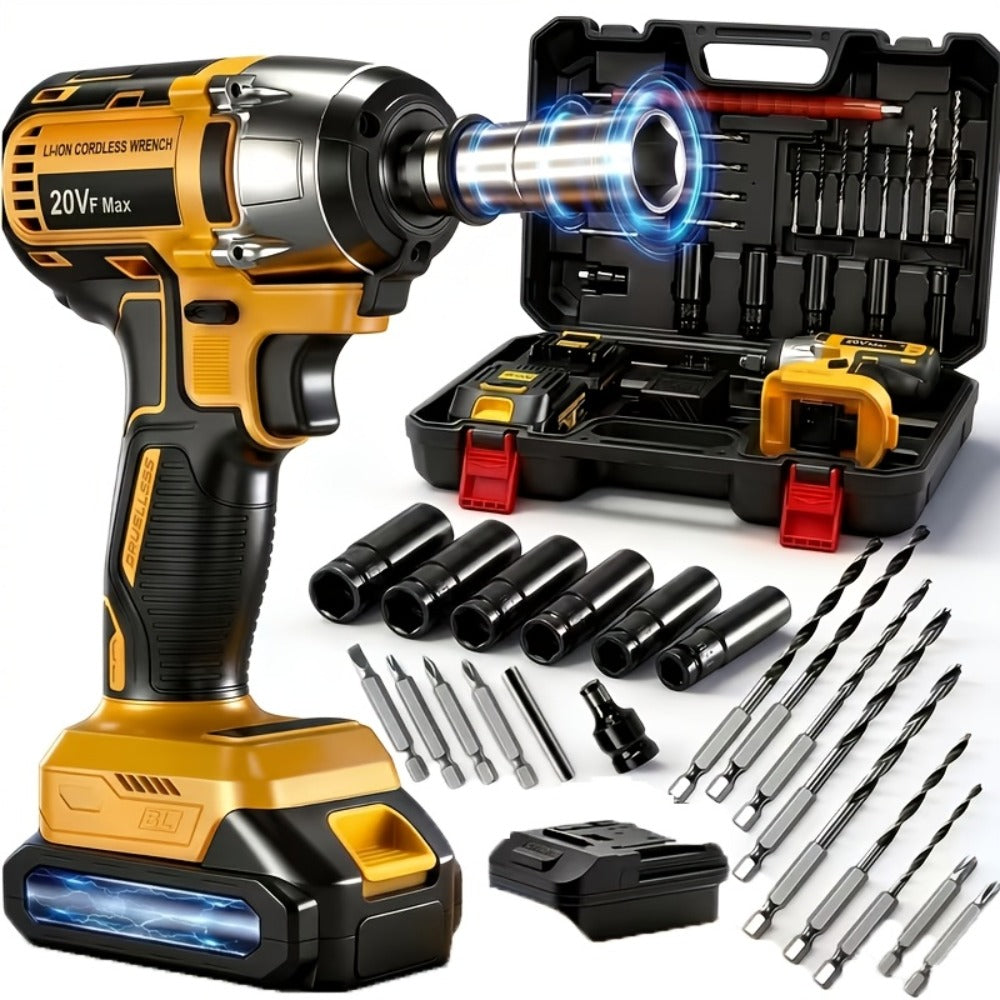 Cordless Impact Wrench 1/2 Inch Brushless – 450N.m 259Ft-lbs High Torque Impact Gun, 3300RPM Variable Speed, 12 Sockets, Fast Charger & Dual Battery Options for Auto Repair & Home Use