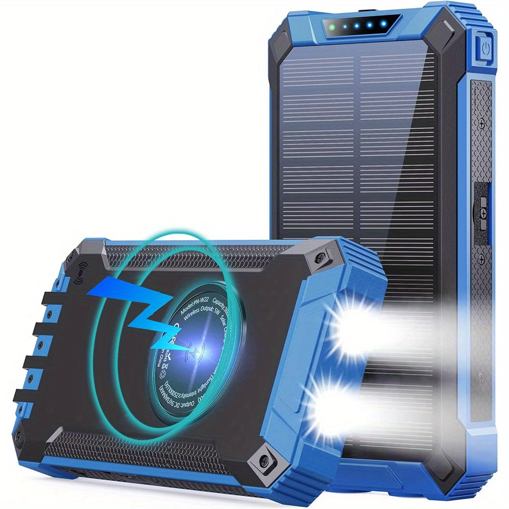 Solar Power Bank 40000mAh with Built-in 4 Cables & 15W Wireless Charging – 6 Outputs 3 Inputs Dual LED Flashlight Portable Charger for iPhone Android Tablets Camping Travel Emergency