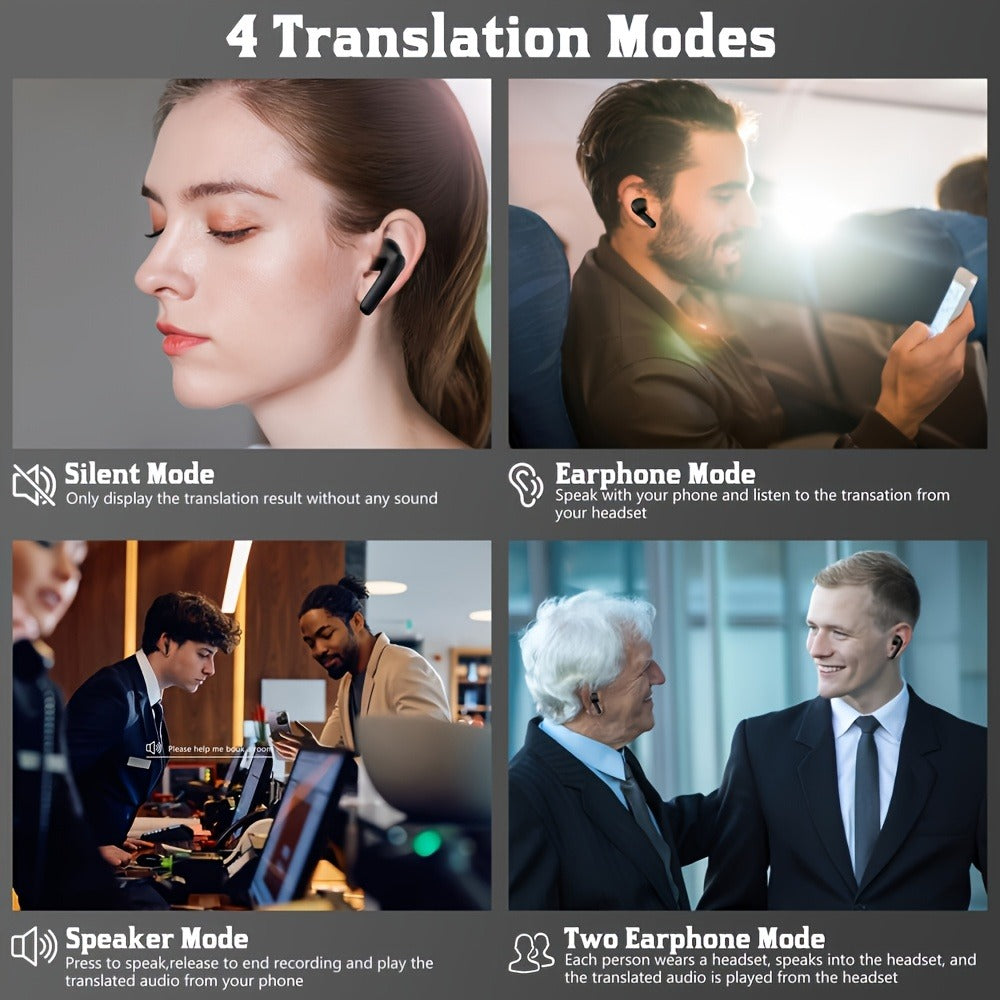 Open-Ear AI Translation Earbuds 144 Languages Real-Time Translator, Wireless Translator Headphones USB-C Charging, Compatible with Tablet & Smartphone, for Travel Business International Communication