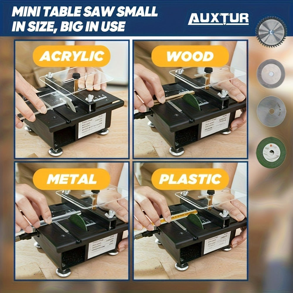 Mini Table Saw Multifunctional Desktop Cutting Machine – 100W Motor, 7-Speed Adjustable, 0–90° Angle Cut, 4 Saw Blades Included, Portable DIY Table Saw for Wood, Metal, Plastic, PCB, Acrylic – with Extra Accessories Option