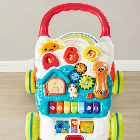 2-in-1 Sit-to-Stand Baby Push Walker with Detachable Play Panel and Piano