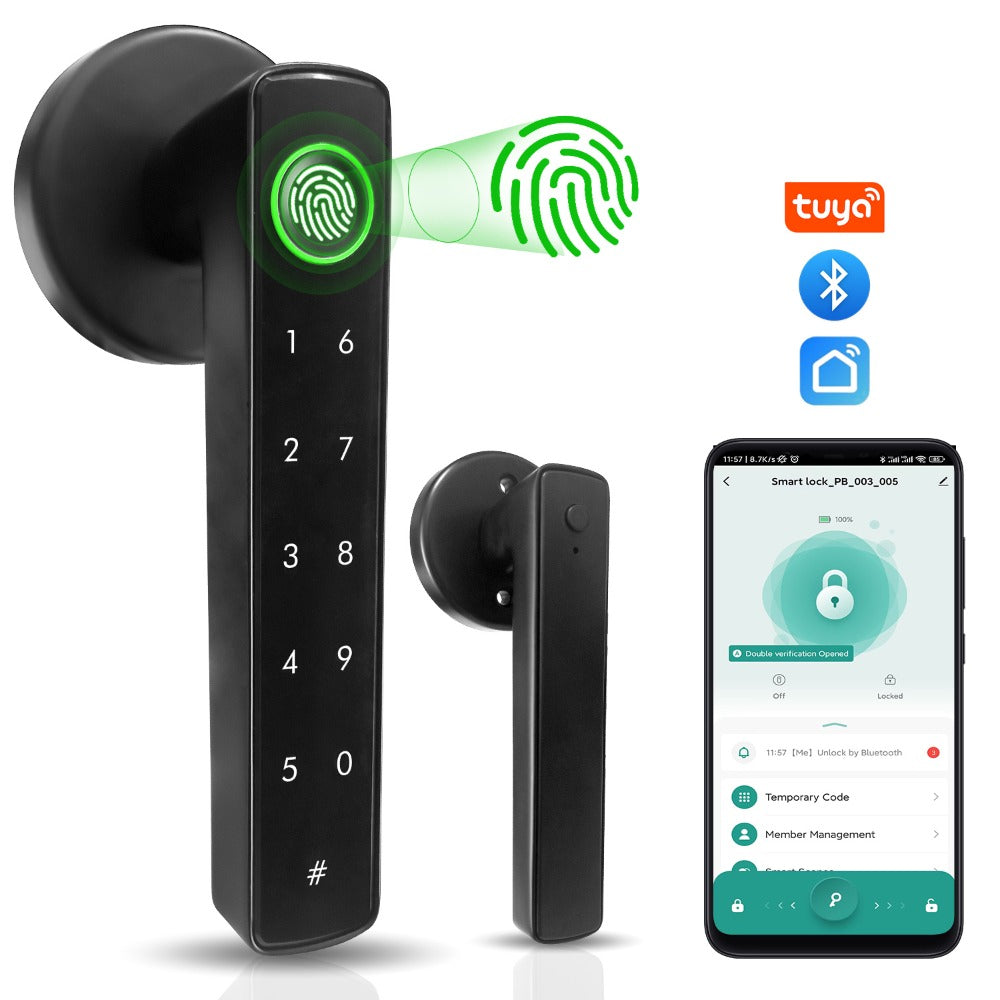 Aluminum Alloy Smart Door Handle Lock 4-in-1 with Fingerprint, Password, App & Key, Left & Right Hand Compatible, Heavy-Duty Keyless Entry Electronic Handle for Apartment Hotel Bedroom Interior Door
