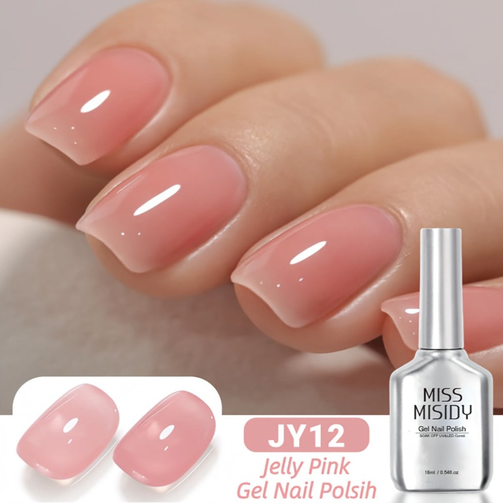 Jelly Gel Nail Polish Sheer Pink Glass Nail Effect 16ml — Semi-Transparent Translucent Neutral Soak-Off UV LED Korean Nail Art Minimalist Everyday Manicure | Buildable Coverage Long-Lasting DIY & Salon