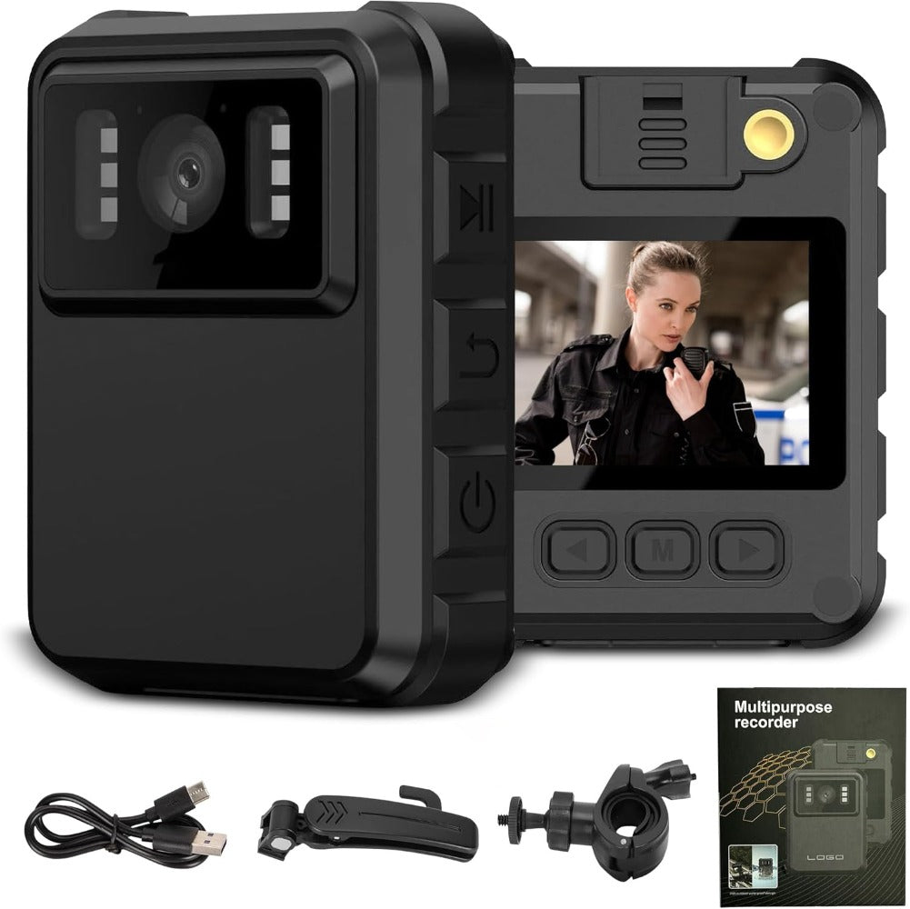 Body Camera with Night Vision & Audio Recording | 150° Wide Angle, 1800mAh Battery, HD Video, Compact Wearable Security Camera for Law Enforcement, Security Guards, Outdoor Use (No SD Card)
