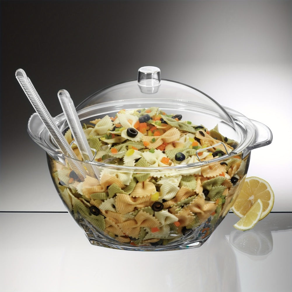 Stainless Steel Ice Chiller Salad Bowl with Lid and Serving Spoons – Large Refrigerated Veggie Fruit Tray with Ice Chiller Base for Party Entertaining Buffet Outdoor Picnic Food Display