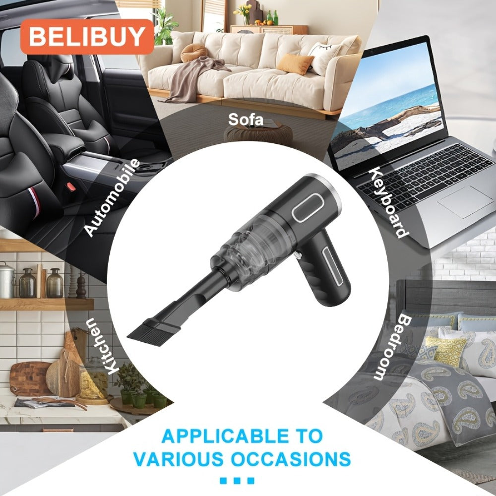 Cordless Mini Vacuum Cleaner 3KPa Strong Suction, USB-Powered Portable Handheld Vacuum with Long Reach Tube & Brush Heads, Lightweight Compact Design for Car, Home, Office, Keyboard, Electronics