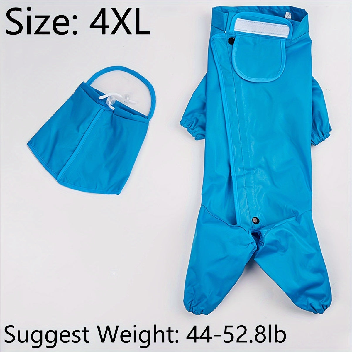 Blue Full-Body Dog Raincoat with Hood and Footies, Sizes S–7XL