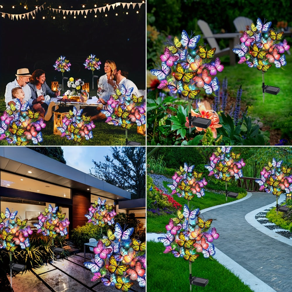 Solar Butterfly Garden Stake Lights Outdoor Waterproof IP65 – 2pcs Colorful LED Solar Powered Lawn Insert Lights for Garden, Courtyard & Patio | Christmas Holiday Yard Decoration Ground Lights