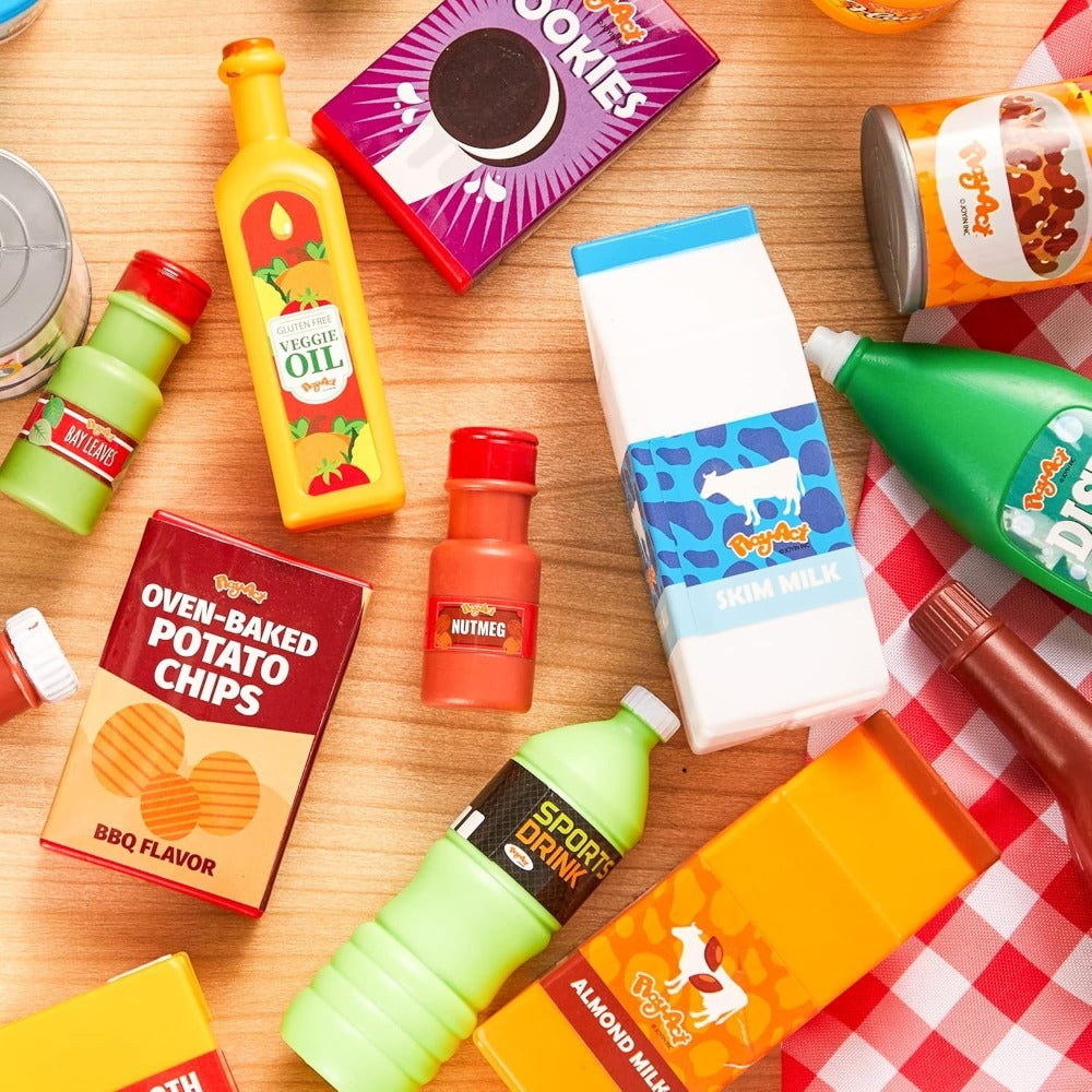 Play Food Grocery Can Set, 30 Pieces for Pretend Kitchen Play