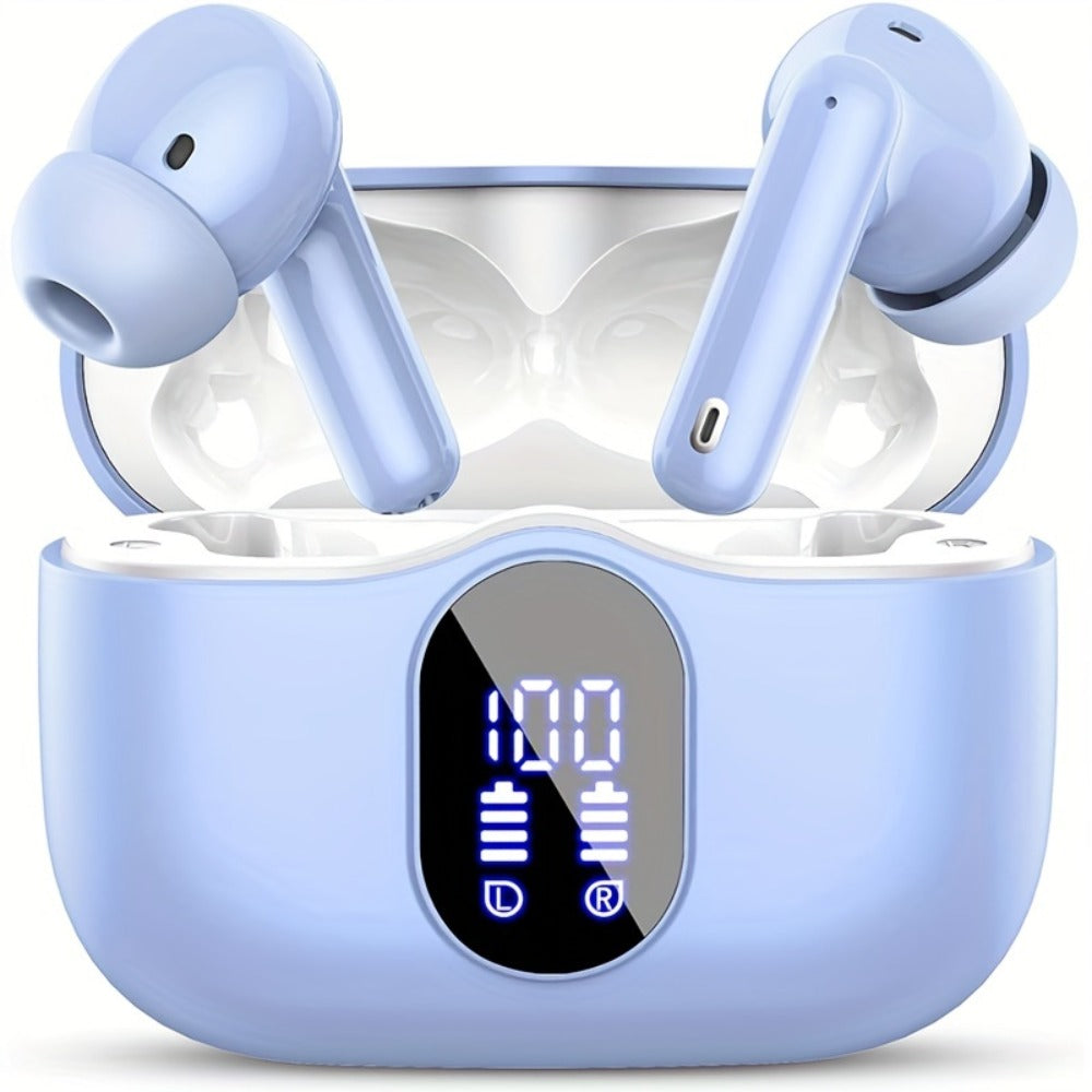 Bluetooth 5.3 Wireless Earbuds with Noise Cancelling Mic & LED Display, Deep Bass Stereo in-Ear Headphones, 36H Playback, Compatible with iPhone Android Laptop Tablet for Sports Gym Travel