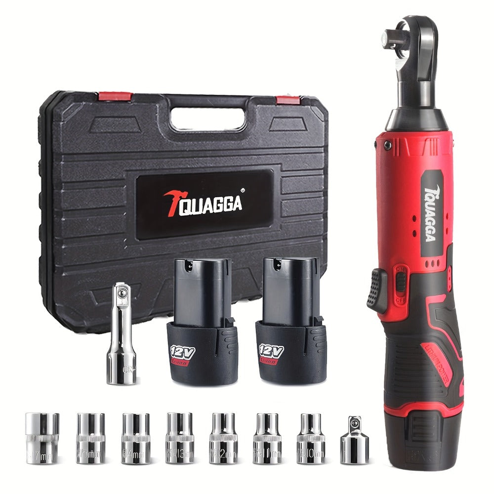 Cordless Electric Wrench QUAGGA 12V - 45Nm High Torque 3/8" Rechargeable Ratchet Wrench with Battery & Charger for Automotive Repair, Stage Truss & Home Improvement, Best Family Gift Tool