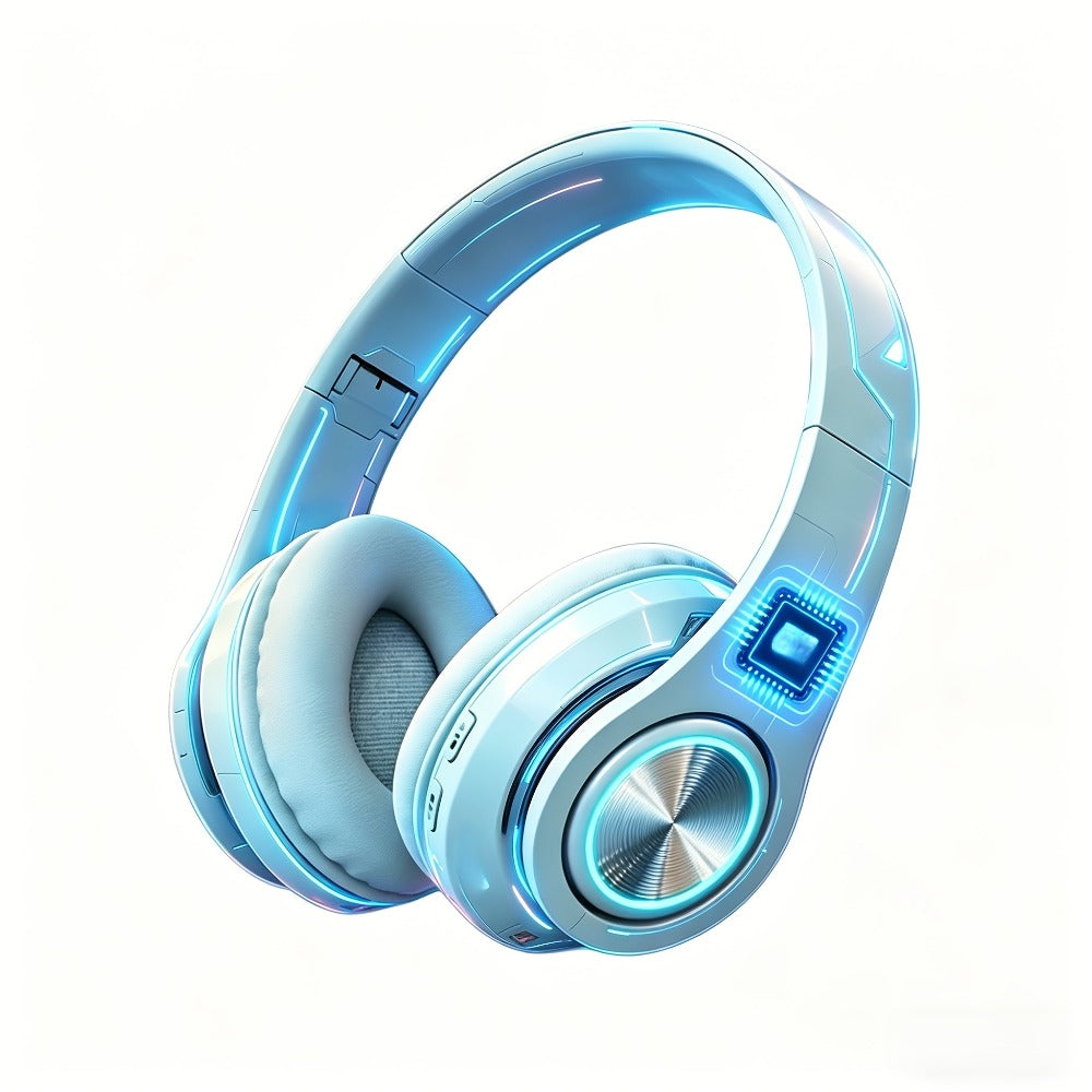 LED Light Over-Ear Wireless Headphones Deep Bass Subwoofer, Active Noise Cancelling Foldable Headset Bluetooth 5.3, Wired & Wireless Dual Mode AUX, USB Rechargeable for Gaming Music Sports