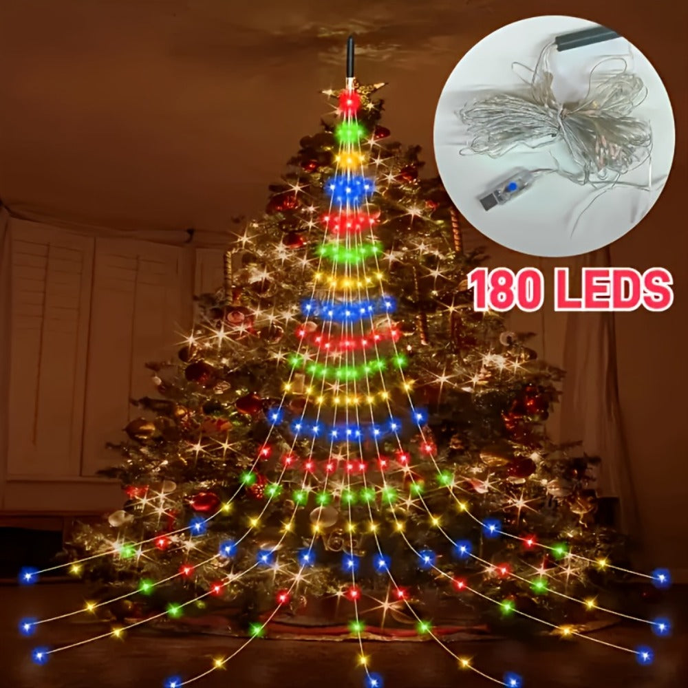 Waterfall Fairy Lights USB Powered 8 Modes – Indoor String Lights for Tree Curtain Tent Party Garland Christmas Halloween Festival Decoration White