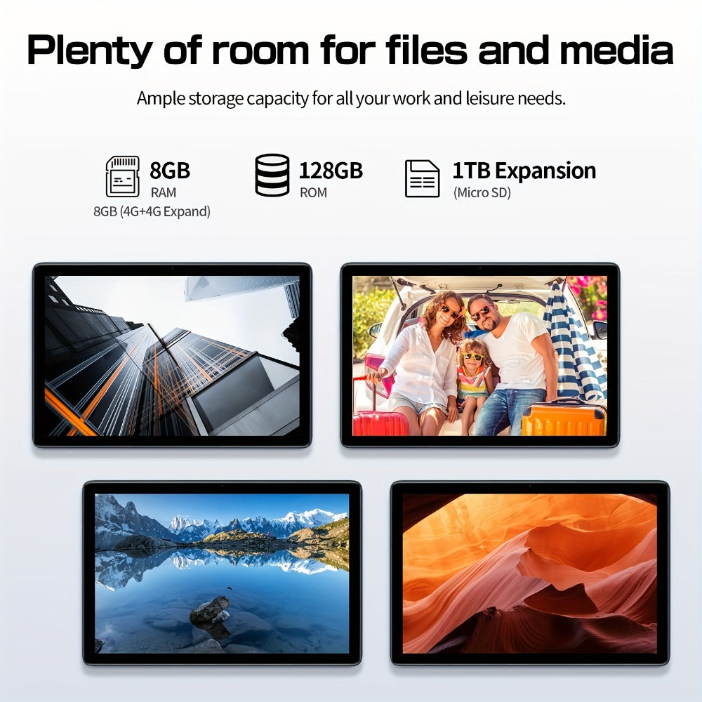 PRITOM Android 14 Tablet 10.1 Inch 8GB RAM 128GB ROM Octa-Core 8000mAh 2-in-1 Tablet with Keyboard Mouse Case Stylus Dual 8MP Camera 1TB Expandable 1280x800 IPS Display Tablet PC Black