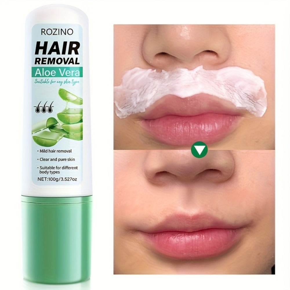 Hair Removal Cream for Women & Men - Aloe Vera Squalane Gentle Depilatory 100g - Fast 5-Minute Body Hair Remover for Legs Arms Armpits Bikini Chest Lips - Plant-Based Painless Smooth Skin Formula