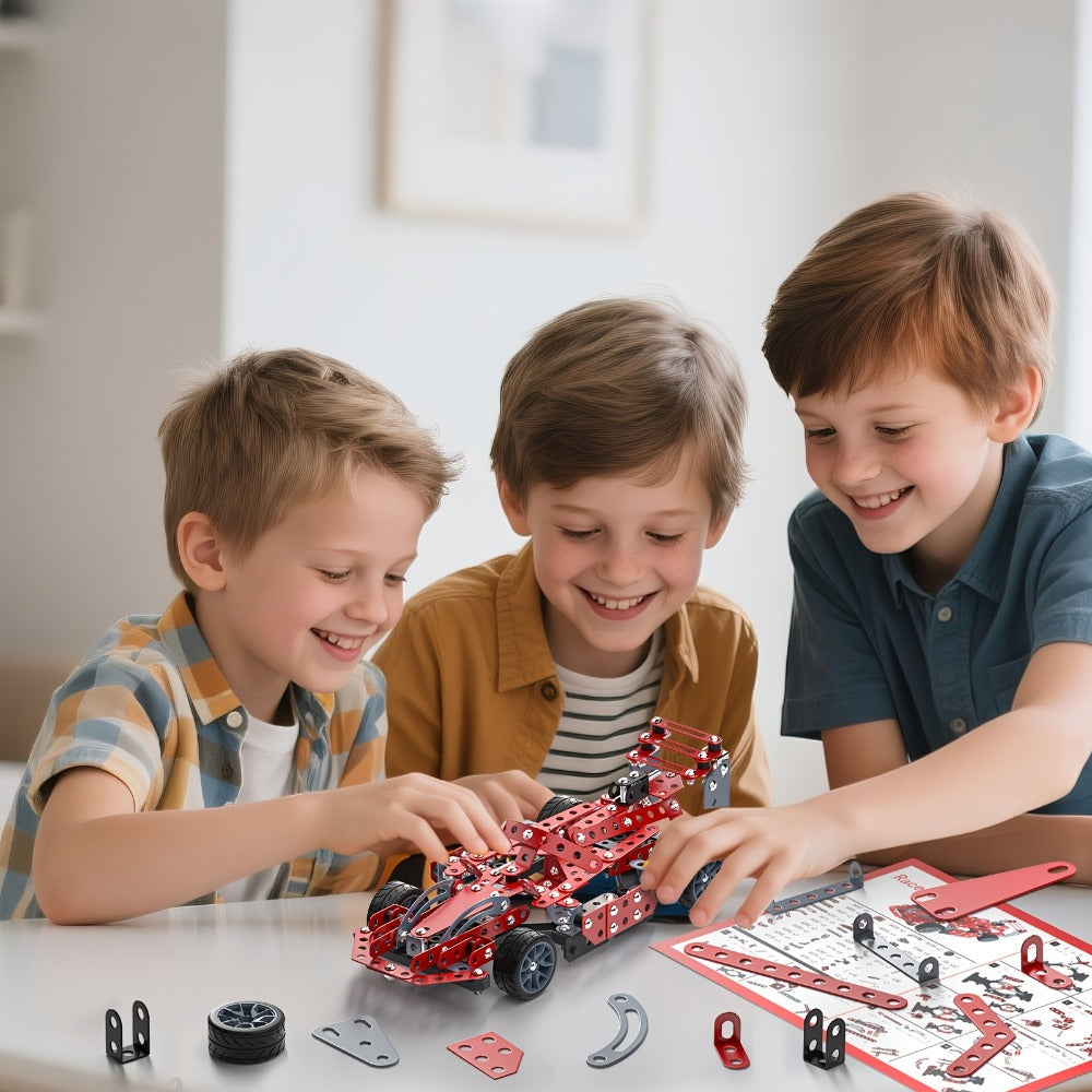 Motorized Model Car Building Kit, 283-287 Pcs with All-Terrain Tires and Openable Hood