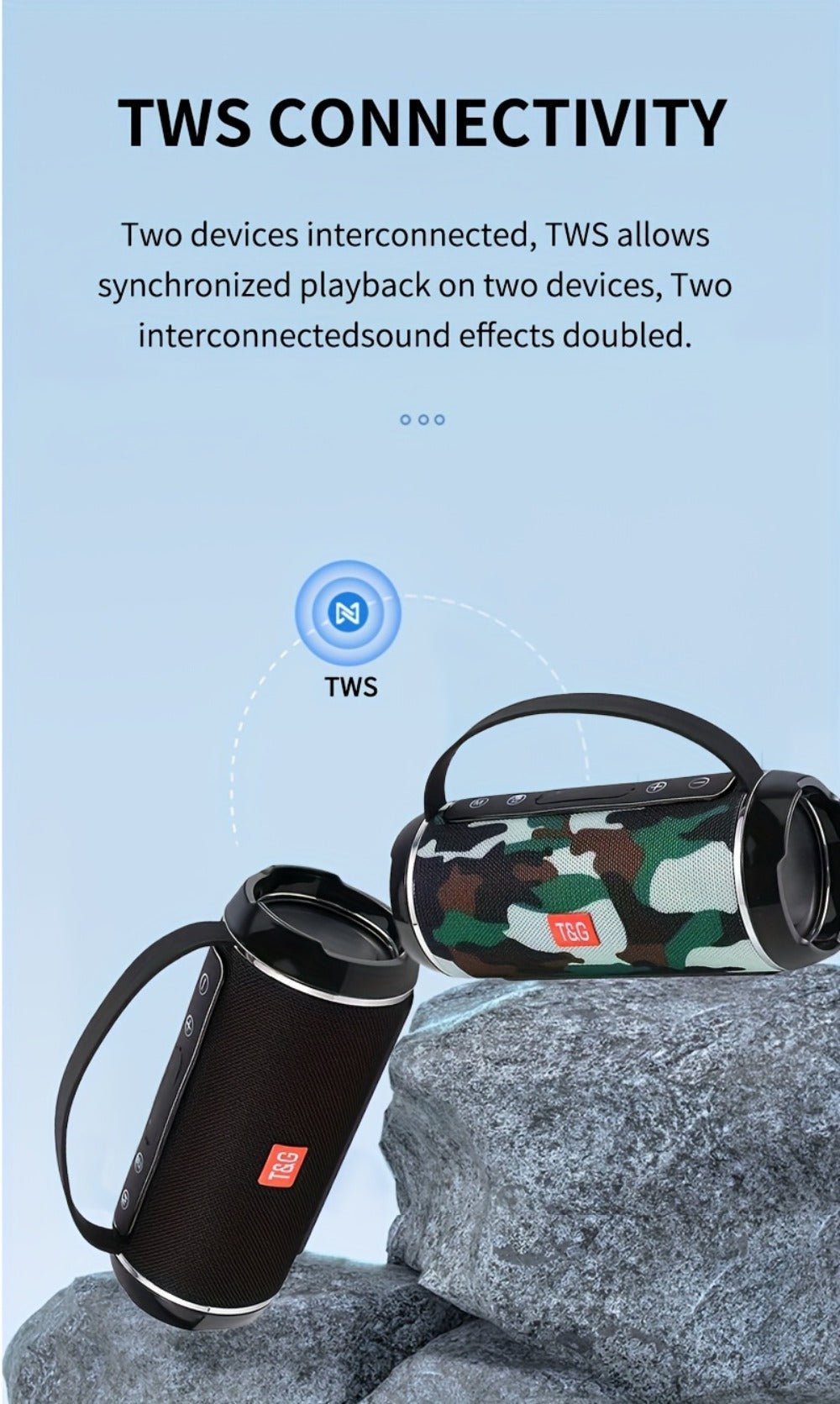 TG116C IPX4 Portable Bluetooth 5.0 Speaker 1200mAh Rechargeable Wireless Speaker USB TF FM Type-C Charging Surround Sound for Outdoor Travel Home Mobile