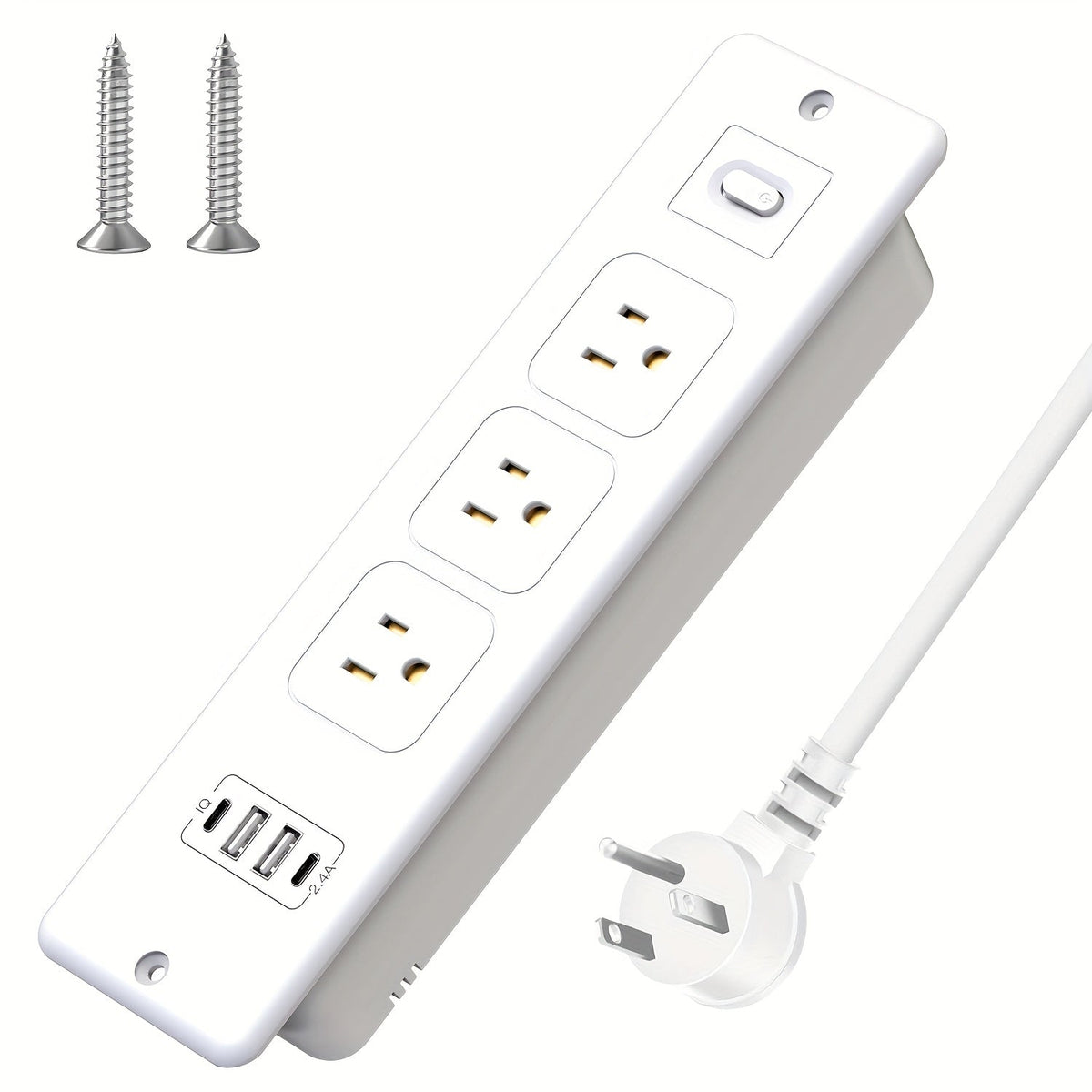 Recessed Power Strip In-Desk Embedded Socket 7-in-1, 3 AC Outlets & 4 USB Ports, Slim Space-Saving Design, 6ft Extension Cord, Countertop Power Station for Home Office Hotel Conference Room – BOCHLION BKL-U58