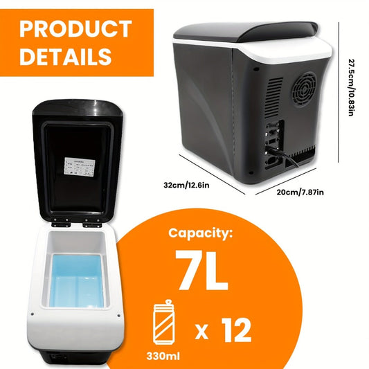 Car Mini Fridge, 3-Gallon 12V/24V DC Portable Cooler for Twelve 330 mL Cans, Black