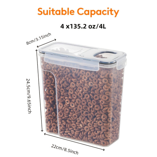 Airtight Pet Food Storage Containers, 4-Pack BPA-Free Plastic, 1.06 Gallon Each