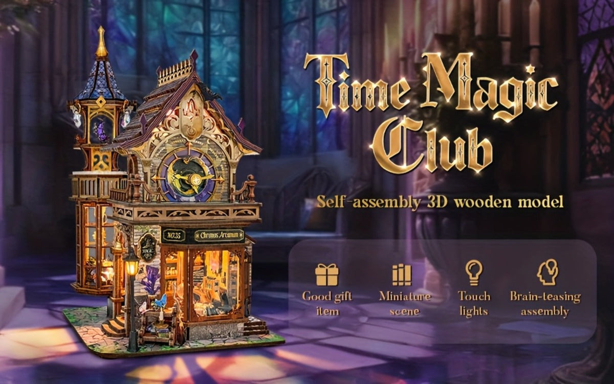 DIY Wood Miniature Bookhouse Kit SQ-71 Time Magic Club with Mechanical Link System