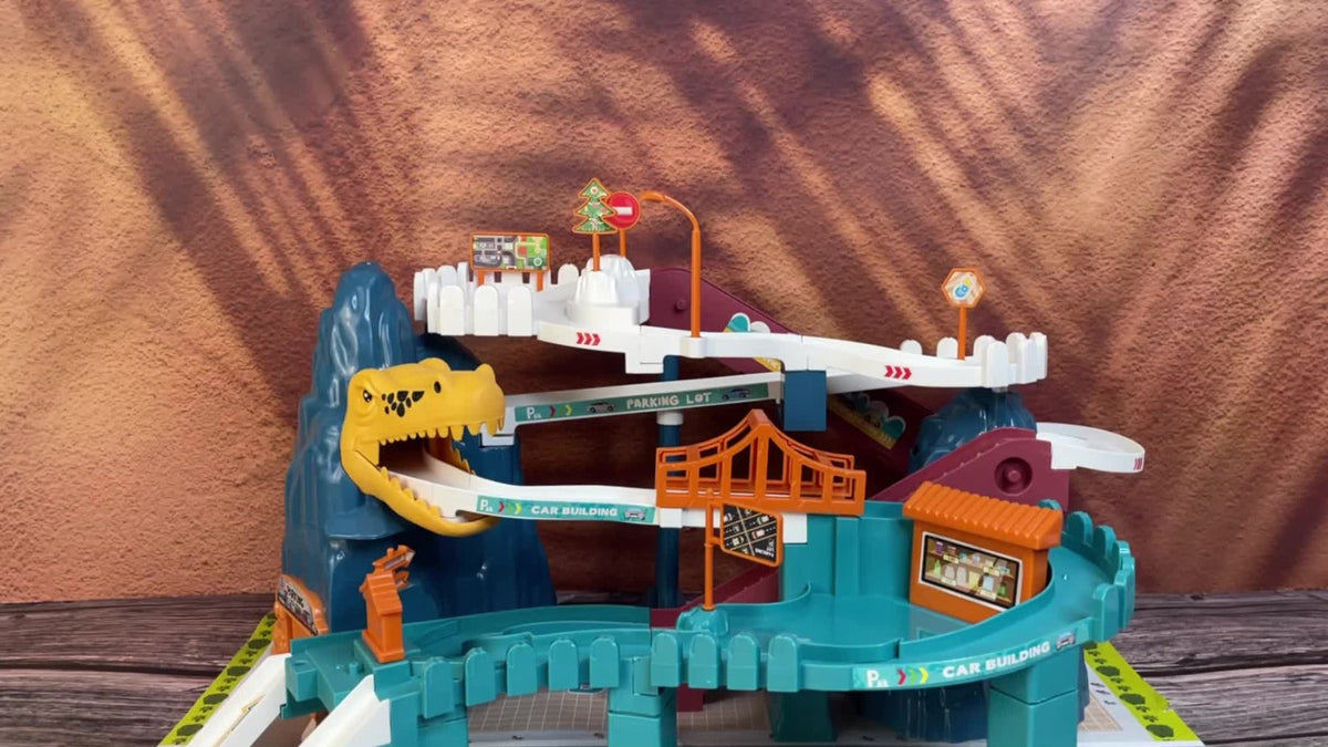 Dinosaur Race Track Toy Set – Multi-Level Dino Car Track with Ramp Launcher & 10 Mini Cars