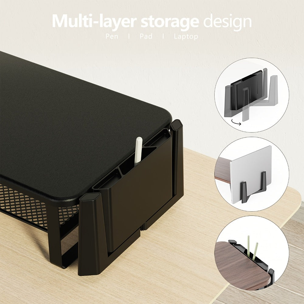 Monitor Stand Organizer with Headset Holder Phone Stand & Game Controller Holder, Versatile Desktop Riser for Computer Monitor Laptop, Gaming & Home Office Desk Organizer
