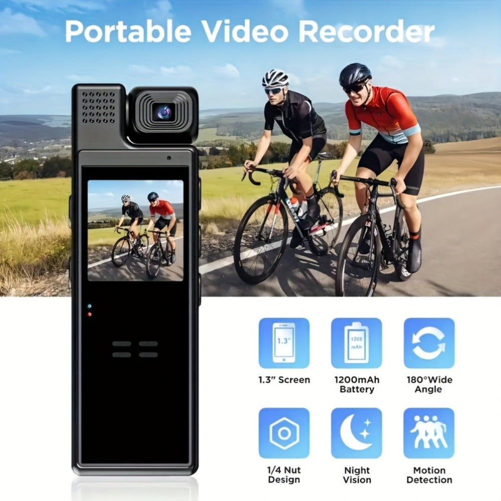 1080P HD Pocket Camcorder with 180° Rotatable Lens – Handheld Body Camera, USB Charging, Lightweight Compact Smart Recorder for Travel, Event Recording, Holidays & Birthday Gift (SD Card Not Included)