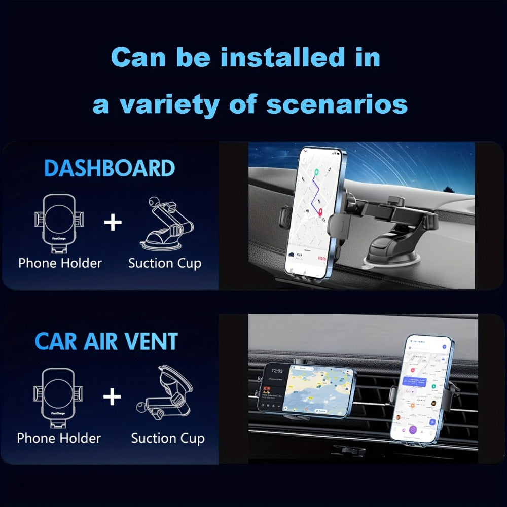 Wireless Car Charger Mount 15W Auto-Clamping – Fast Charge Phone Holder for iPhone 17 16 15 14 13 12 Pro Max, Samsung Galaxy S24 S23 S22 S21 S10 & All Qi Phones | USB-C Dashboard & Vent Mount